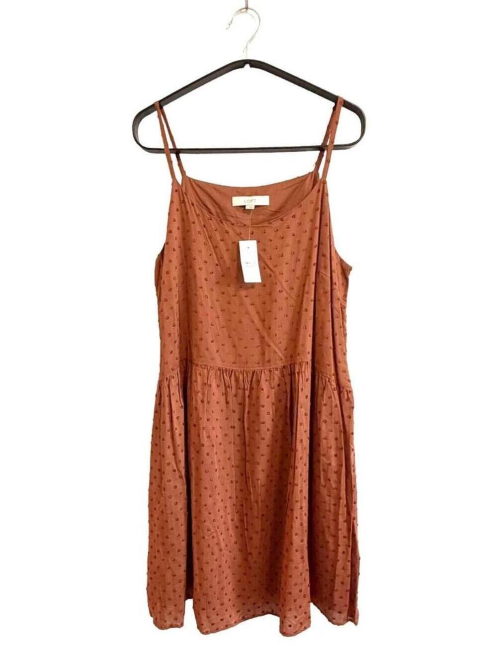 LOFT Burnt Orange Spaghetti Strap Dotted Mini Dress Womens Size L